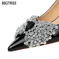 BIGTREE Ladies High Heels 1961-H60 Rhinestone Bow Temperament Pointed Stiletto Shallow Mouth Trendy