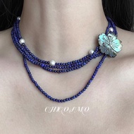 Vintage Heavy Craft Dream Universe Pearl Flower Multi-Loop Necklace Braided Copper Zircon   Pendant 