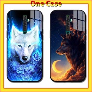 Glass Case Oppo Reno 2F Gold Dragon, Silver Wolf, Animal
