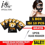 PAKET 1 BOX Isi 10 Pcs Masker Wajah BPOM - Masker Naturgo Fruity GINAL BPOM - Masker Charcoal Powder Fruity + GRATIS KUAS WAJAH 1 PCS