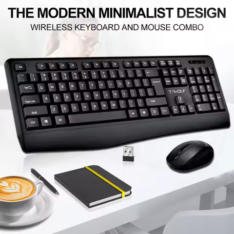 T-WOLF TF100 Wireless Office Keyboard And Mouse Combo Anti-Slip Ergonomic Design for PC Laptops Home