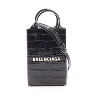 【二手】巴黎世家 (Balenciaga) BALENCIAGA單肩包購物手機支架 2WAY 593826 黑色皮革購物手機支架