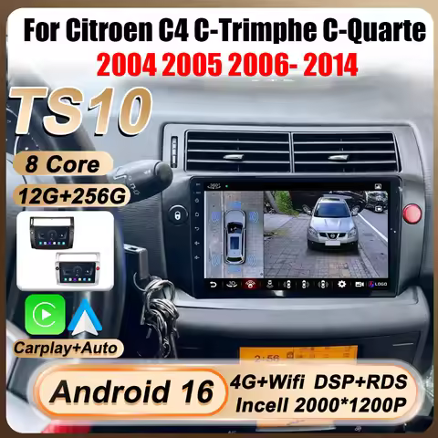 For Citroen C4 C-Trimphe C-Quarte 2004 - 2014 Android 16 Carplay Android Auto Car Radio Navigation G