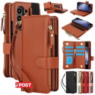 For Samsung Galaxy Z Fold 7 6 5 4 3 Flip Leather Cover Zip Wallet Case Wristband
