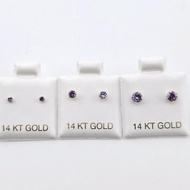 14K Gold inlaid purple earrings-Elegant Purple Red Gemstone Stud Earrings14K Gold Plated