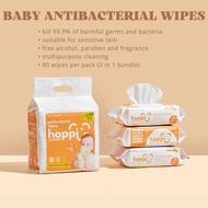 Hoppi Premium Baby Antibacterial Wipes - 3 in 1 bundle ( 80 wipes per pack )