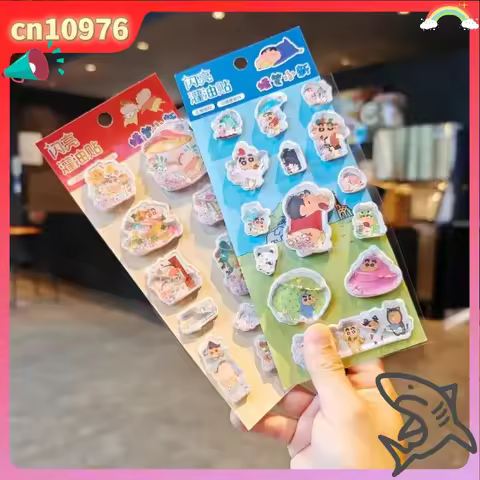 6pcs Anime Crayon Shin-Chan 3d Shake Oil Quicksand Sticker Cute Crystal Diy Phone Case Student Accou