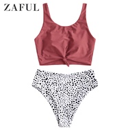 ZAFUL Knot Animal Print Tankini Swimsuit Dalmatian Print High Waisted Bikinis Set Leopard Dot Swimwe