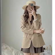 Korean style 2-layer khaki Blazer with round flap, beautiful women's Blazer,