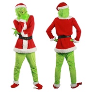 Deluxe Mens Grinch Christmas Costume Adult Santa Claus Cosplay Suits New Year Dress Up