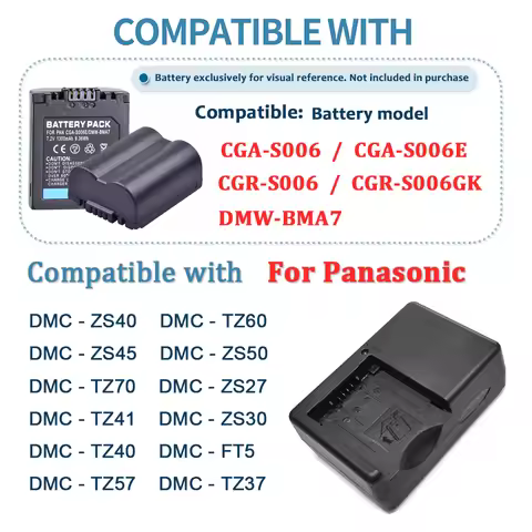 For Panasonic CGA-S006,CGA-S006E,DMW-BMA7 Battery DMC-FZ30,FZ50,FZ18,FZ7,FZ28,FZ38,FZ35,TZ37,FT5 Cam