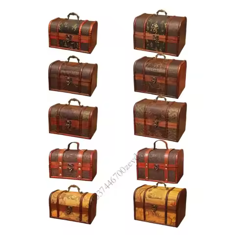 Old Oaken Jewelry Storage Box With Lock For Kids Girls Secret Planner Artifact Chest P9YB