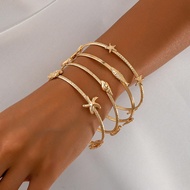 4pcs Ocean Themed Metal Shell, Starfish, Fish Shaped Bracelet Set, Suitable For Women Casual, Holida