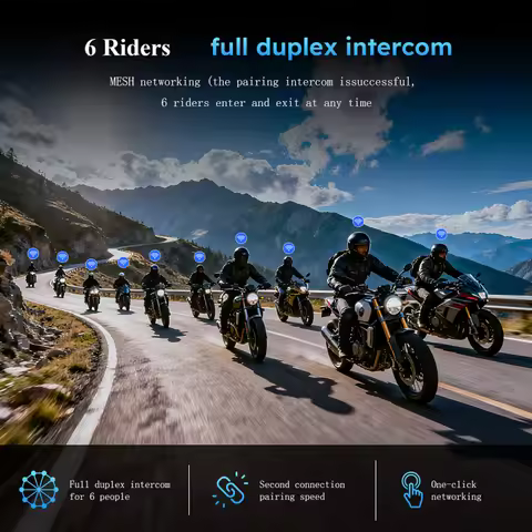 Velconn X9 Mesh Intercom Motorcycle Helmet Bluetooth Headset For 6 Riders 1500M Full Duplex Talking 