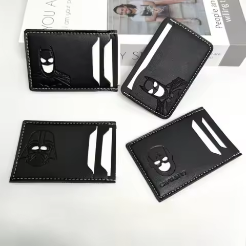 Personalized Leather ID Card Holder with Superhero Mask Design Great Gift Option travel wallet id ca
