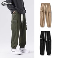 Multi Pocket Cargo Pants Men Casual Slim Fit Plain Outdoor Hiking Jogger Pants