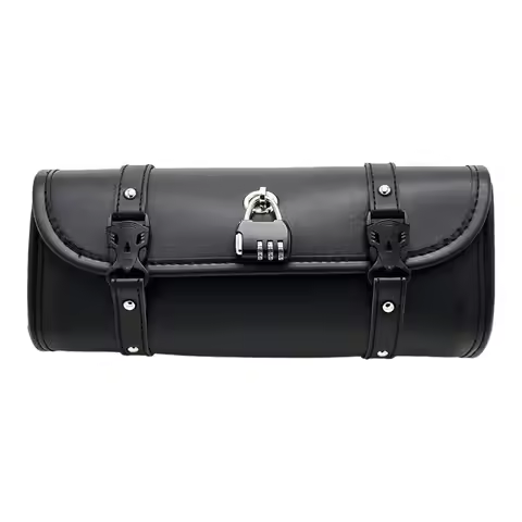 Retro Cool Saddlebag Waterproof Front Fork Handlebar Bag With Lock PU Leather Motorcycle Saddlebag M