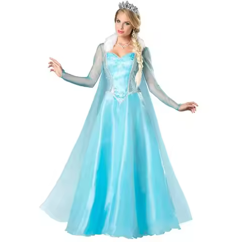 Disfraz De Cosplay De Frozen Para Mujer, Traje De Princesa Bella Azul, Vestido Largo De Cuento De Ha