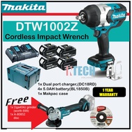 MAKITA DTW1002Z 18V CORDLESS IMPACT WRENCH 1/2"+ FREE:DGA404Z GRINDER (4X 5AH BATTERY)
