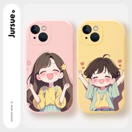 JURSUE  Couple Cartoon Aesthetic Shockproof Soft Phone Case Compatible for iPhone 16 15 14 13 12 11 