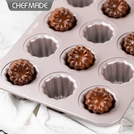 CHEFMADE Canele Mold Cake Pan 12-Cup Non-Stick Cannele Muffin Bakeware Cake Mould Baking Tool WK9158