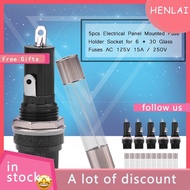 10A Mounted Socket Holder 15A Panel / 125V 6 for AC Fuse 30 * Glass 5pcs