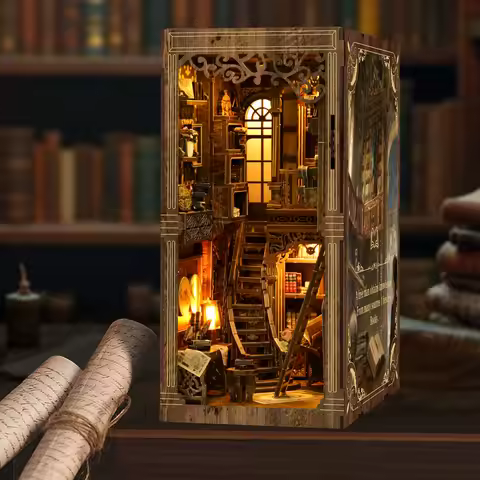 Vintage Book Collection Room DIY Book Nook Kit Miniature House 3D Wooden Puzzle Library Model Booksh