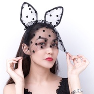 Tel: Sexy Headband Lace Veil Rabbit Ear Headband Black Polka Dot Headband Hair Accessories paty Prom