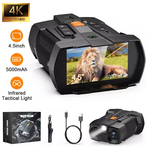 4K Night Vision Binoculars 4.5inch Big Screen Night Vision Goggles 5000mAh 800m Full Dark Infrared N