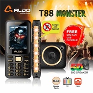 ALDO T88 Monster / TV Analog / 5D Speaker / Powerbank / Kipas Angin / - dual sim - Radio FM / Hp uni