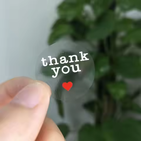 Transparent Round Thank you Sticker 1 inch Clear Red Heart thank you Self Adhesive Label Stickers 10