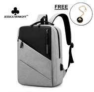 5057 (JESSICA MINKOFF) Laptop Backpack Laptop Bag USB Travel Bag Business Bag School Bag Beg Galas S