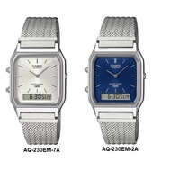 [Watchwagon] Casio AQ-230EM SERIES Retro Mesh Band Silver Blue Dial Analog Digital Gents Watch aq-23