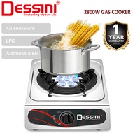 DESSINI ITALY Auto Ignition 8 Jet Gas Cooker Propane LPG Hob Burner Cooktop Tabletop Stainless Steel