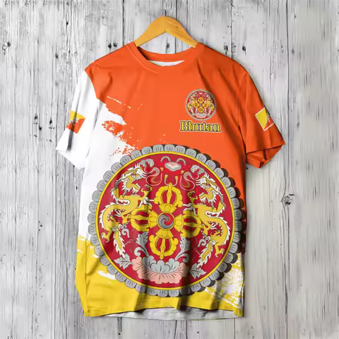 Kingdom Of Bhutan Map Flag 3D Print T Shirt Bhutan Coat Of Arms Graphic T-shirts Men Fashion Streetw