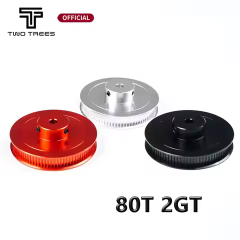 Twotrees Black Red Anodized 80 Teeth 2MGT/2GT Synchronous Pulley Bore 5mm Width 6mm GT2 Timing Belt 