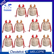 【Dealslick】10Pcs Christmas Reindeer Candy Gift Bag Sacks Drawstring Gift Bags Gift Bag Christmas Decorate Kids New Year Party Gift