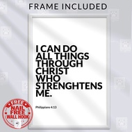 Bible Verse Wall Decor Poster with Frame – Philippians 4:13 Inspirational Christian Poster