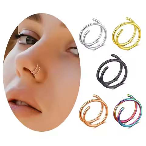 1cs Stainless Steel Double Nose Ring Spiral Nose Septum Piercing Cartilage Hoop Earrings Tragus Heli