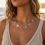 Bestie Matching Summer Charm Necklace Pink Blue Ocean Element Girls Trip Jewelry