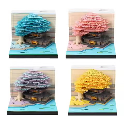 2027 Paper Carving Calendar 3D Tear Off Page Calendar With LED Light Tree House Paper Carving Art No