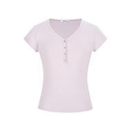 MOSSES QUEEN American Retro V-neck Button-down Short-sleeved T-shirt Slim Fit Short Comfortable Top 