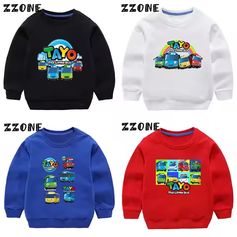 Hot Sale Kids Sweatshirts Tayo the Little Bus Print Cartoon Children Hoodies Funny Baby Pullover Out