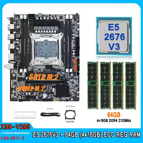 X99 Motherboard Kit Gamer Intel Xeon E5 2676 V3 64GB(4*16GB) DDR4 E5 2676V3 Motherboard CPU Combo LG