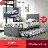 [FurnitureMartSG]Dorma Single Divan + Pull-Out Type Bed Frame Fabric Upholstery in 2 Colour