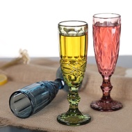 Goblet Retro Color Embossed Champagne Glass Creative Small Juice Glass Glass Goblet Household Thicke