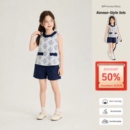 Girls Floral Sleeveless Suit Sets Korean Style Luxury Outfits For 3-15 Years Fits Height 90-160cm