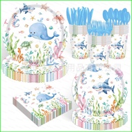B4 Underwater World Ocean Themed Decoration birthday Party Tablecloth Paper Plate Disposable Tablewa