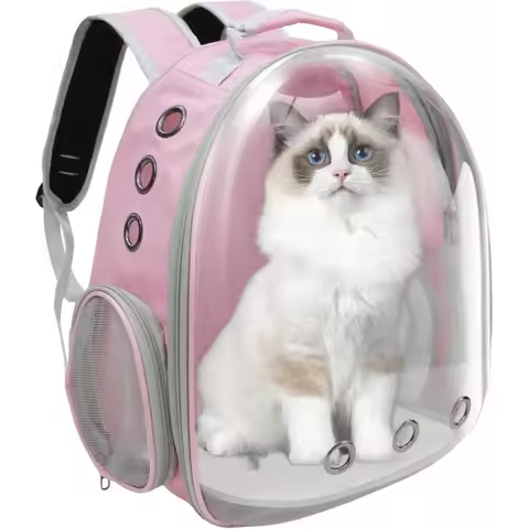 This pink expandable cat backpack can hold up to 20 pounds (approximately 9.1 kg) and is suitable fo