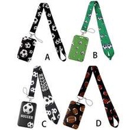 1pc Sports Style Football Pattern Lanyard Card Holder, World Cup Football Keychain Hard Shell ID Hol